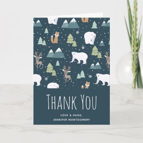 Cute Christmas Winter Animals Pattern Thank You Card