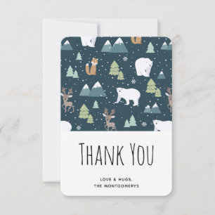 Cute Christmas Winter Animals Pattern Thank You Card