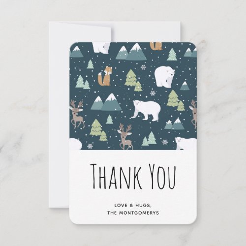 Cute Christmas Winter Animals Pattern Thank You Card