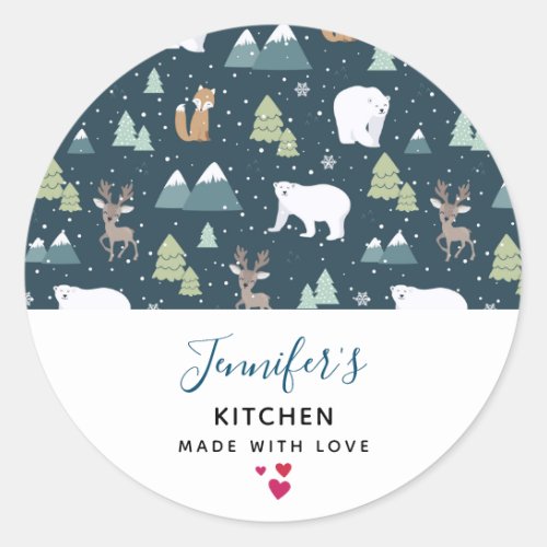 Cute Christmas Winter Animals Rustic Kitchen Classic Round Sticker