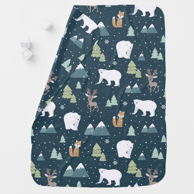 Cute Christmas Winter Animals Rustic Pattern Baby Blanket (In Situ)