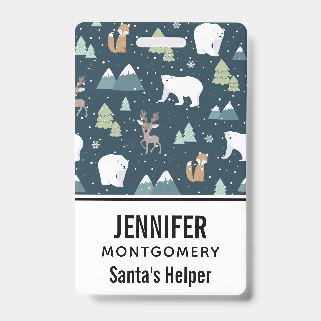 Cute Christmas Winter Animals Rustic Pattern Badge (Front)
