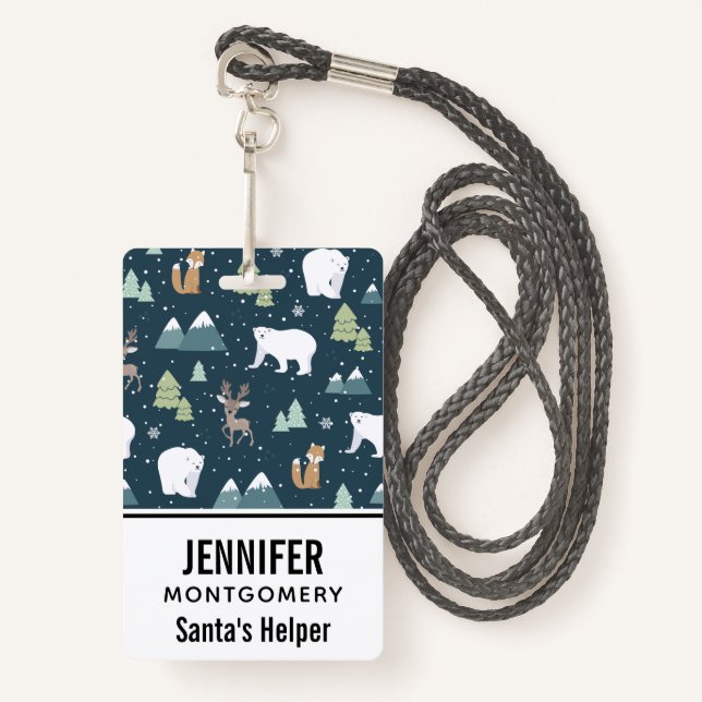 Cute Christmas Winter Animals Rustic Pattern Badge (Front with Lanyard)