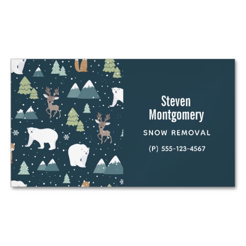 Cute Christmas Winter Animals Rustic Pattern Business Card Magnet