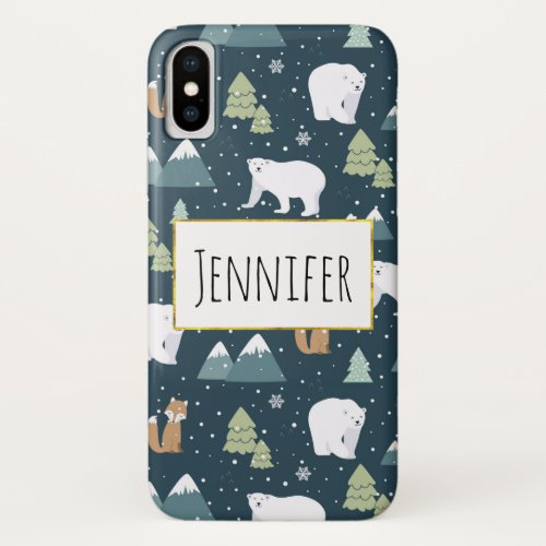 Cute Christmas Winter Animals Rustic Pattern iPhone X Case