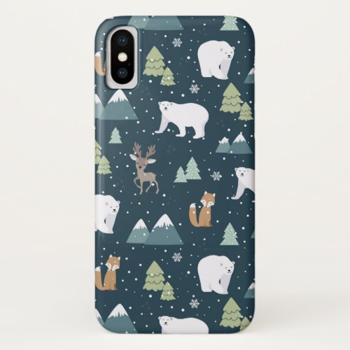 Cute Christmas Winter Animals Rustic Pattern iPhone X Case