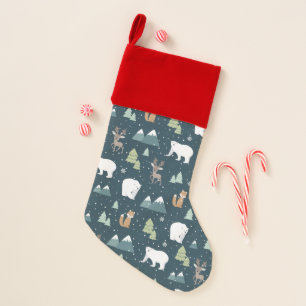 Cute Christmas Winter Animals Rustic Pattern Christmas Stocking