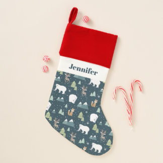 Cute Christmas Winter Animals Rustic Pattern Christmas Stocking