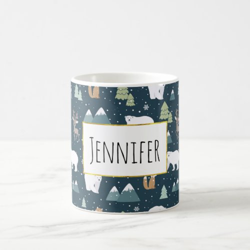 Cute Christmas Winter Animals Rustic Pattern Coffee Mug