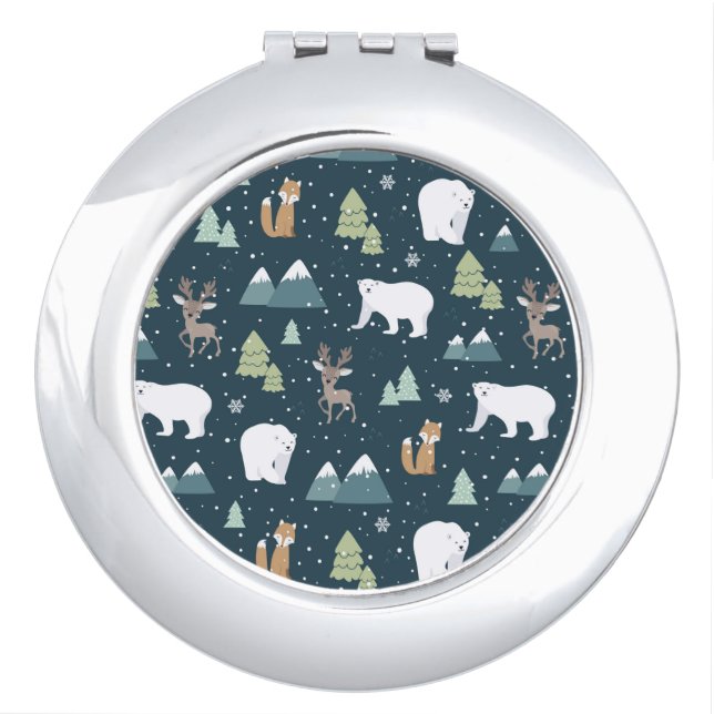 Cute Christmas Winter Animals Rustic Pattern Compact Mirror (Front)
