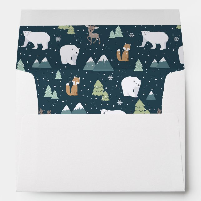 Cute Christmas Winter Animals Rustic Pattern Envelope (Back (Bottom))