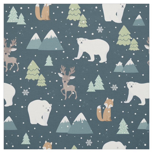 Cute Christmas Winter Animals Rustic Pattern Fabric (Swatch)
