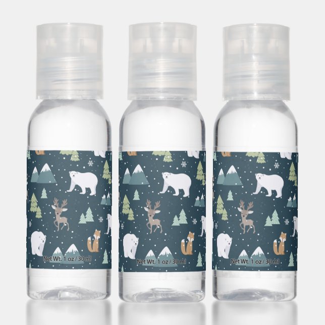 Cute Christmas Winter Animals Rustic Pattern Hand Sanitizer (Set)