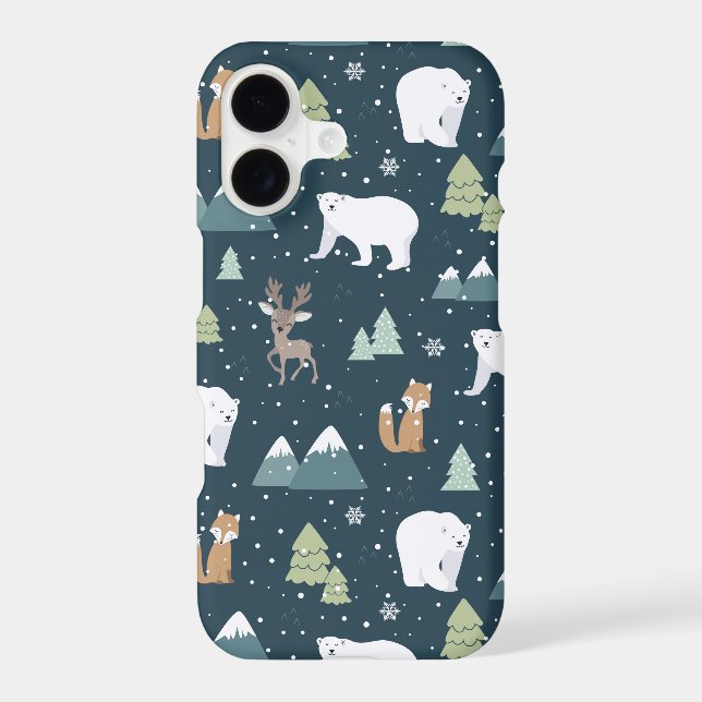Cute Christmas Winter Animals Rustic Pattern Iphone Case (Back)