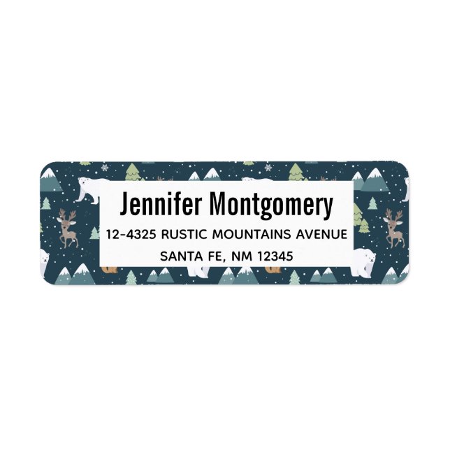 Cute Christmas Winter Animals Rustic Pattern Label (Front)