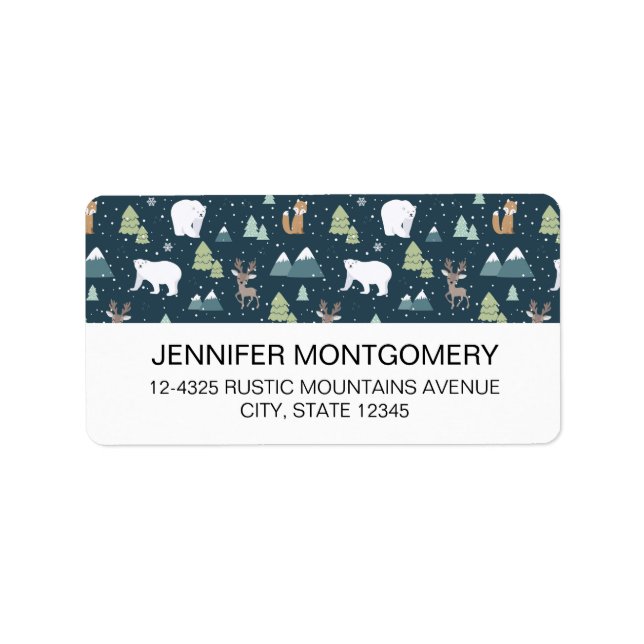 Cute Christmas Winter Animals Rustic Pattern Label (Front)