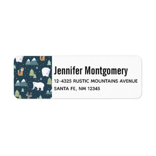 Cute Christmas Winter Animals Rustic Pattern Label