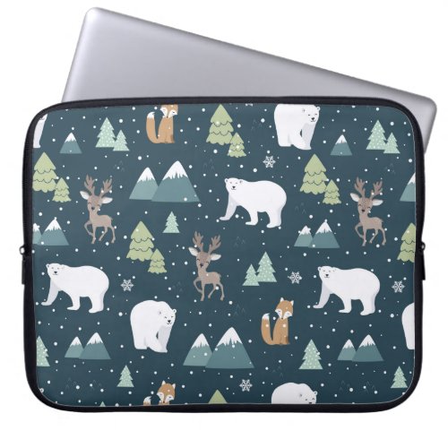 Cute Christmas Winter Animals Rustic Pattern Laptop Sleeve