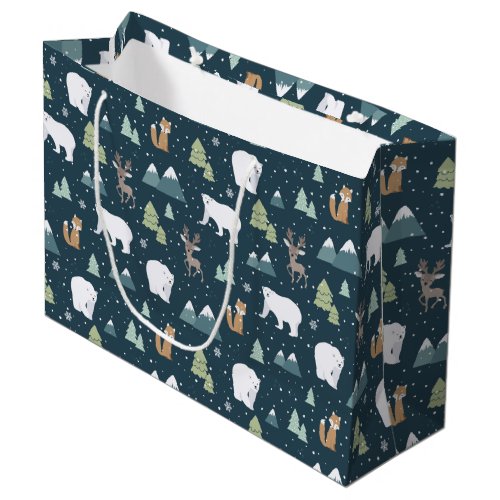 Cute Christmas Winter Animals Rustic Pattern Large Gift Bag