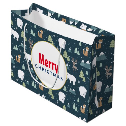 Cute Christmas Winter Animals Rustic Pattern Large Gift Bag