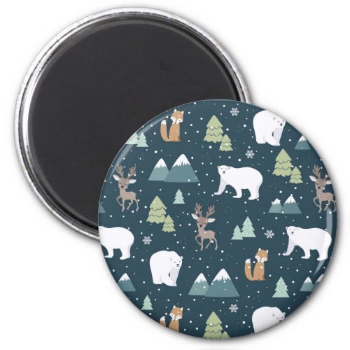 Cute Christmas Winter Animals Rustic Pattern Magnet