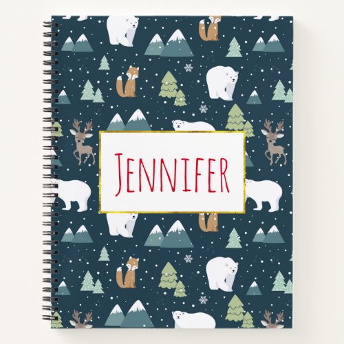 Cute Christmas Winter Animals Rustic Pattern Notebook