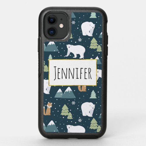Cute Christmas Winter Animals Rustic Pattern OtterBox Symmetry iPhone 11 Case