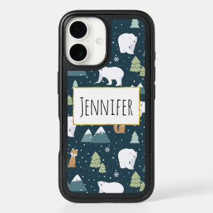 Cute Christmas Winter Animals Rustic Pattern iPhone 16 Case