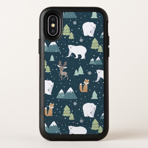 Cute Christmas Winter Animals Rustic Pattern OtterBox Symmetry iPhone XS Case