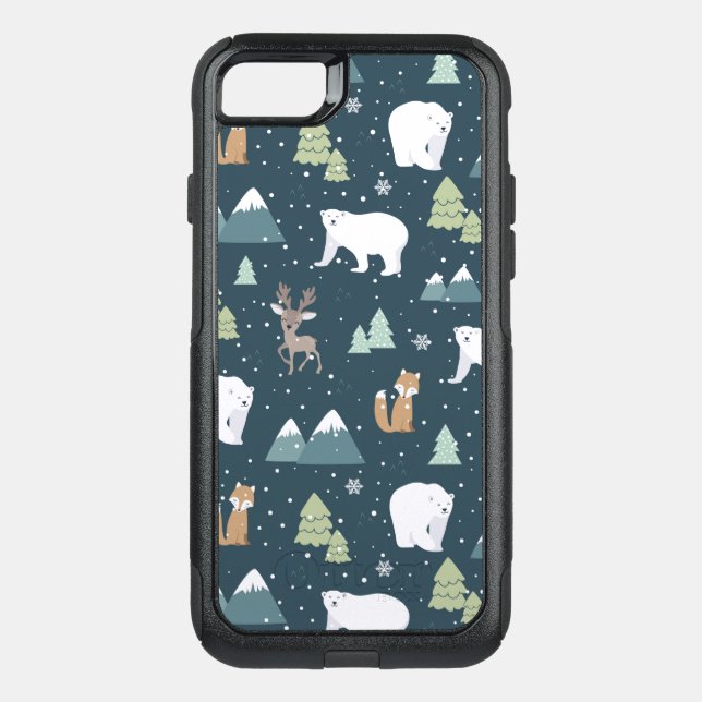 Cute Christmas Winter Animals Rustic Pattern Otterbox iPhone Case (Back)