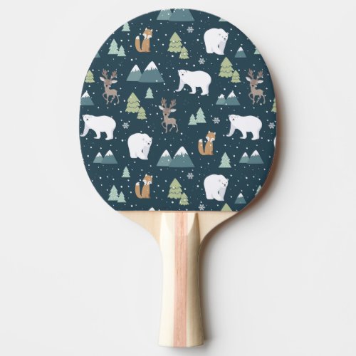 Cute Christmas Winter Animals Rustic Pattern Ping Pong Paddle