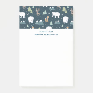 Cute Christmas Winter Animals Rustic Pattern Post-it Notes