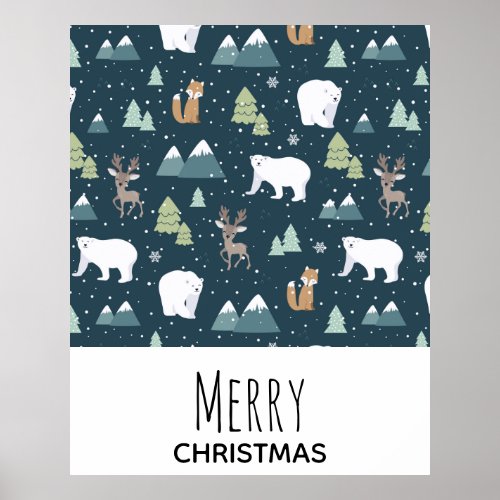 Cute Christmas Winter Animals Rustic Pattern Poster
