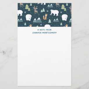 Cute Christmas Winter Animals Rustic Pattern Stationery