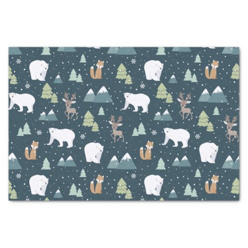 Cute Christmas Winter Animals Rustic Pattern Tissue Paper