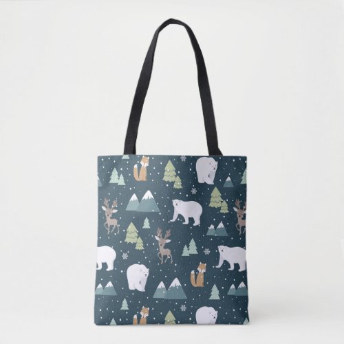 Cute Christmas Winter Animals Rustic Pattern Tote Bag