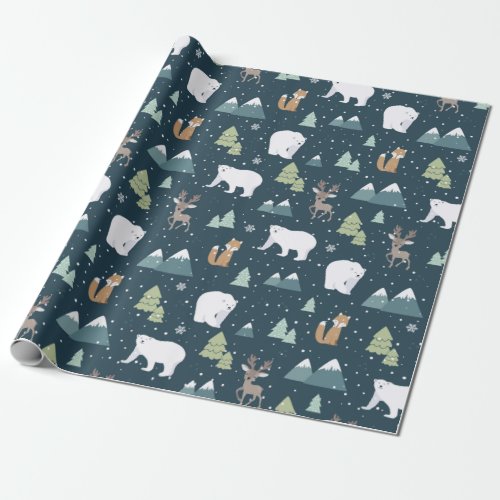 Cute Christmas Winter Animals Rustic Pattern Wrapping Paper