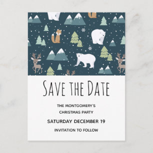 Cute Christmas Winter Animals Save the Date Invitation Postcard
