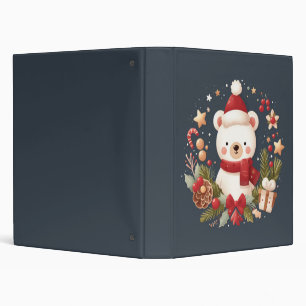 Cute Christmas/Winter bear in wreath 3 Ring Binder