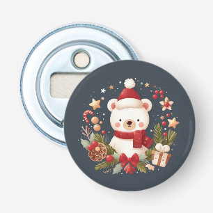 Cute Christmas/Winter bear in wreath Bottle Opener