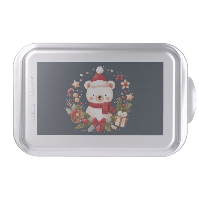 Cute Christmas/Winter bear in wreath Cake Pan (Front)