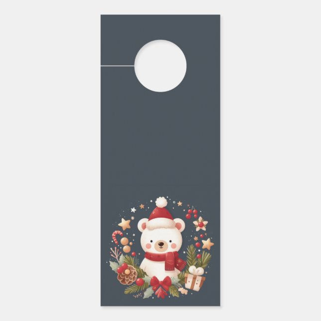 Cute Christmas/Winter bear in wreath Door Hanger (Front)