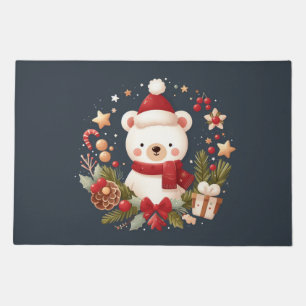 Cute Christmas/Winter bear in wreath Doormat