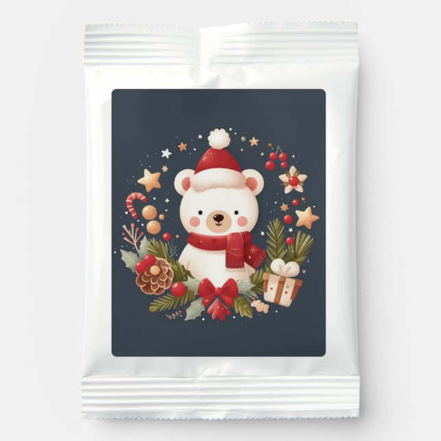 Cute Christmas/Winter bear in wreath Hot Chocolate Drink Mix (Front)