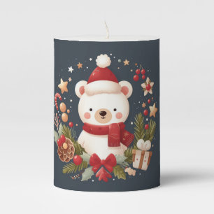 Cute Christmas/Winter bear in wreath Pillar Candle