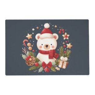 Cute Christmas/Winter bear in wreath Placemat