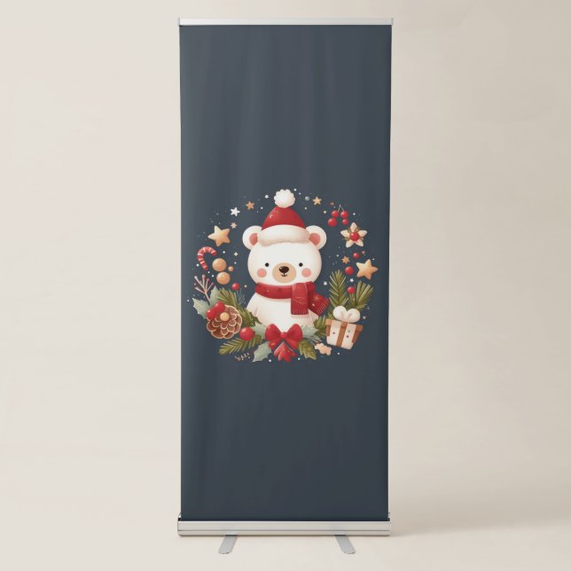 Cute Christmas/Winter bear in wreath Retractable Banner (Front)
