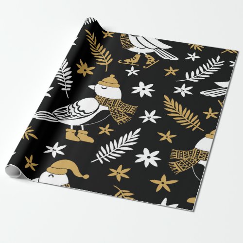 Cute Christmas Winter Birds Pattern Wrapping Paper