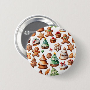 Cute Christmas Winter Gingerbread Illustration Button