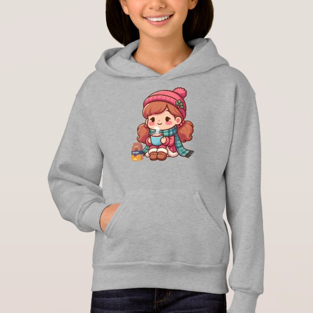 Cute Christmas/winter girl with cocoa  Hoodie (Front)